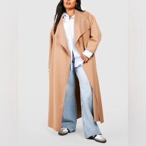 Boohoo Plus Long Camel Trench Coat